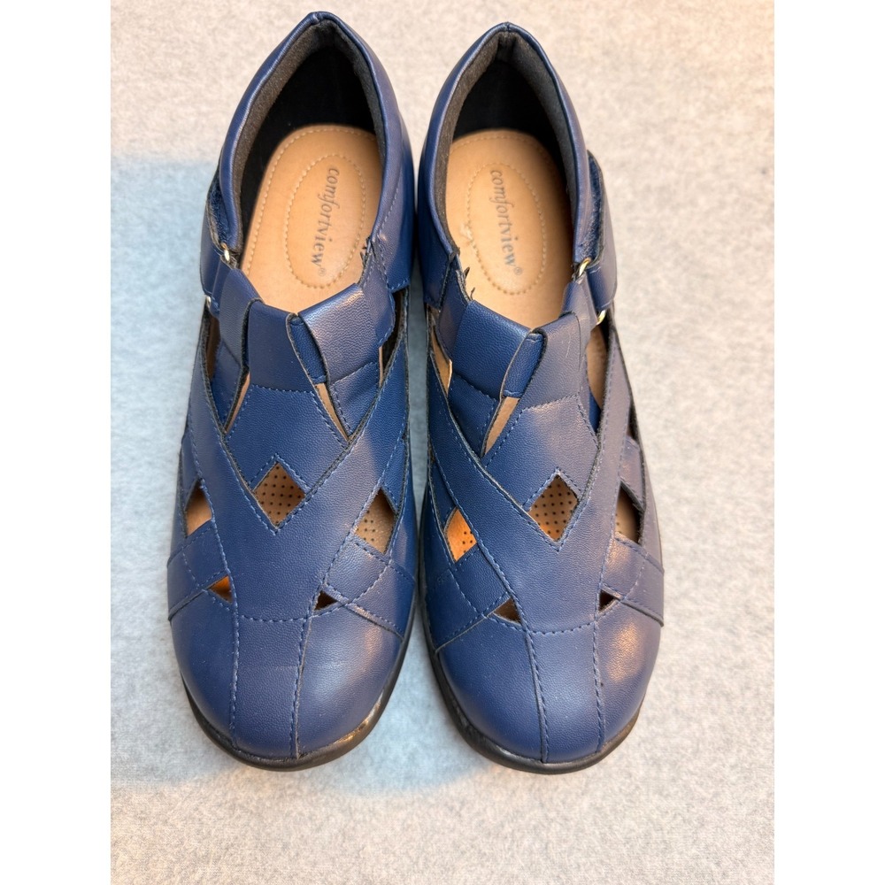 Comfortview Women's Blue Closed Toe Fisherman Sandals Hook & Loop Comfort Shoes